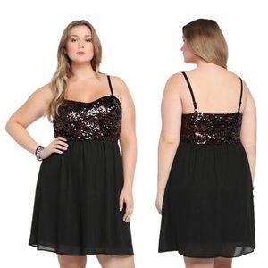 NWT Torrid Sequin Chiffon Skater Mini Dress in Black/Red